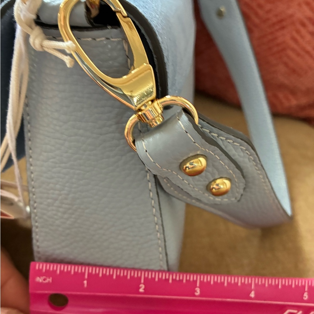 Divina Firenze Italian Leather Blue Shoulder Bag Gold Hardware Handbag NWT - Picture 8 of 10